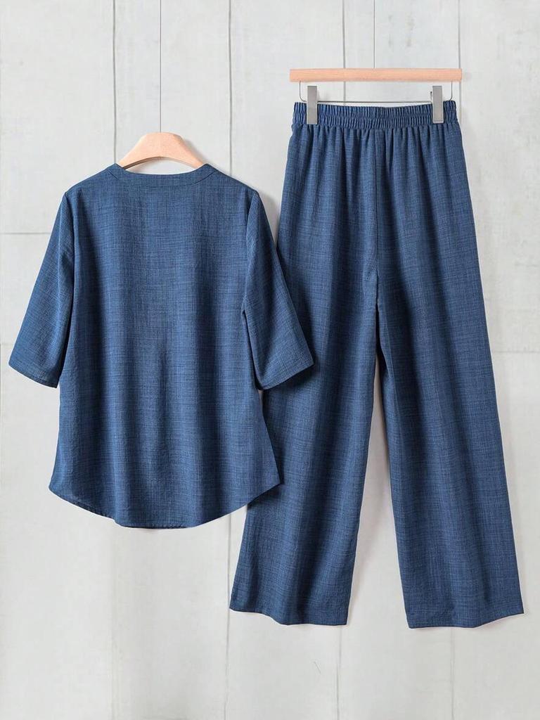 Plus Size Women's Casual Breathable Two-Piece Woven Set