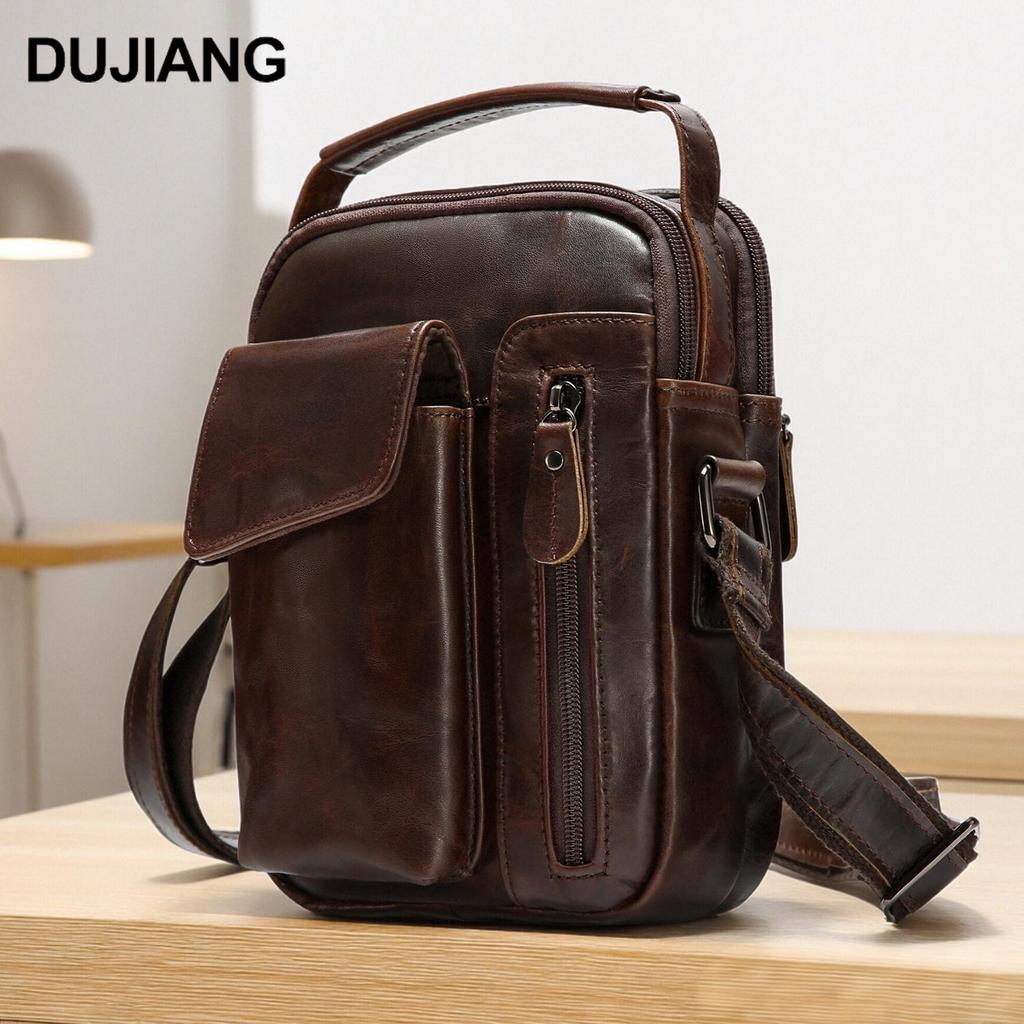Men's Genuine Leather Crossbody Shoulder Bag - Top Layer Cowhide, Classic Style, High-End Casual Commuter Bag
