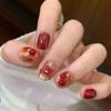 Cherry Sweet Wine: Hand-Woven Amber Gradient Plaid Bow Manicure Whitening Stickers