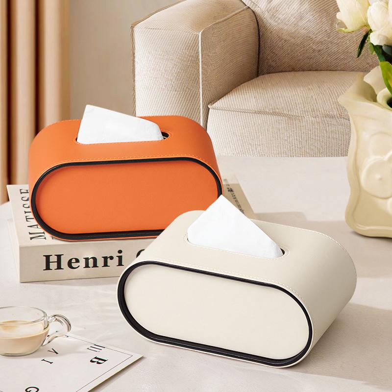 Leather Tissue Box Oval Napkin Holder Faux Leather Home Decoration for Living Room Bedroom Luxury Desktop Organizer Storage Box