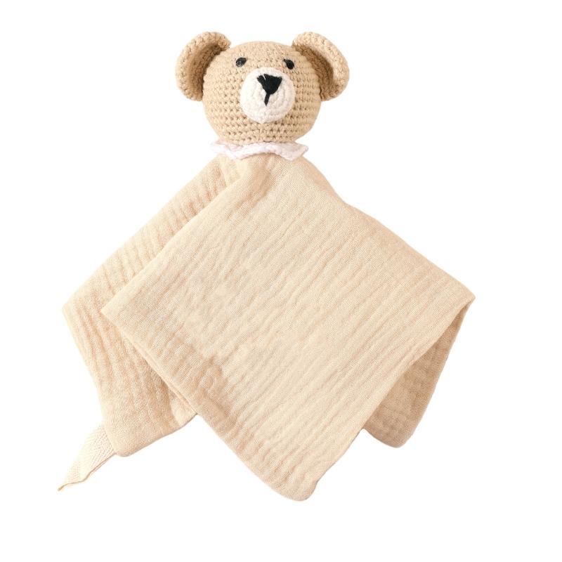 Soft Cotton Baby Comforting Blanket with Adorable Animal Crochet Design Gentle Mood Appease Toy for Infant