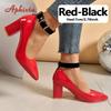 Aphixta 3.94/2.76Inch Super High Square Heels Pumps Women 2cm Belt Buckle Metal Buckle Strap Shoes Pointed Toe Big Size 35-53