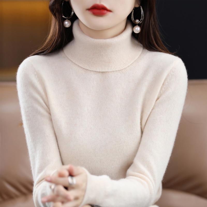 

Women s High Neck Wool Sweater: Autumn Winter Fashion Solid Color Knit XL