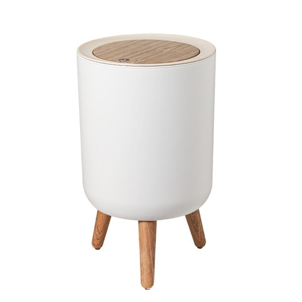 Durable Press Cover Waste Bin High Leg White Color Paper Basket with Lid Round Shape Trash Can Living Room