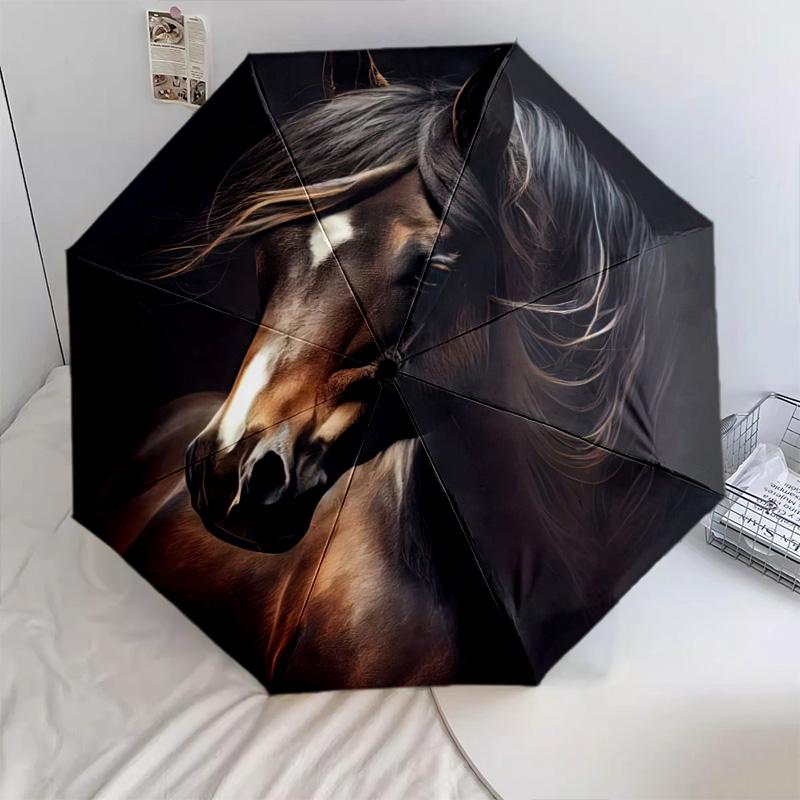 1Pc Horses Motion Automatic Umbrella - Suitable Travel Outdoor Portable Umbrella Birthday Gift Daily Essentials