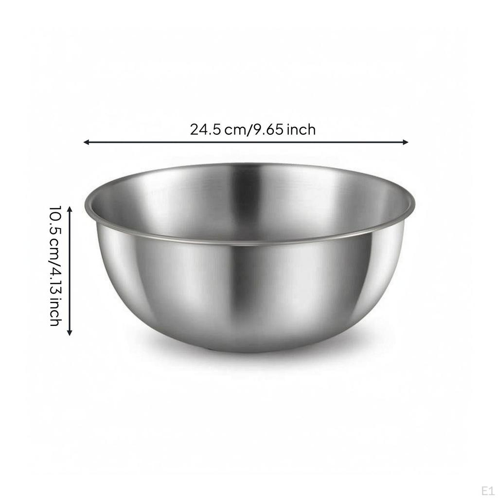 Metal Mixing Bowl Stainless Steel Large Capacity Salad Basin for Home Cooks, Culinary