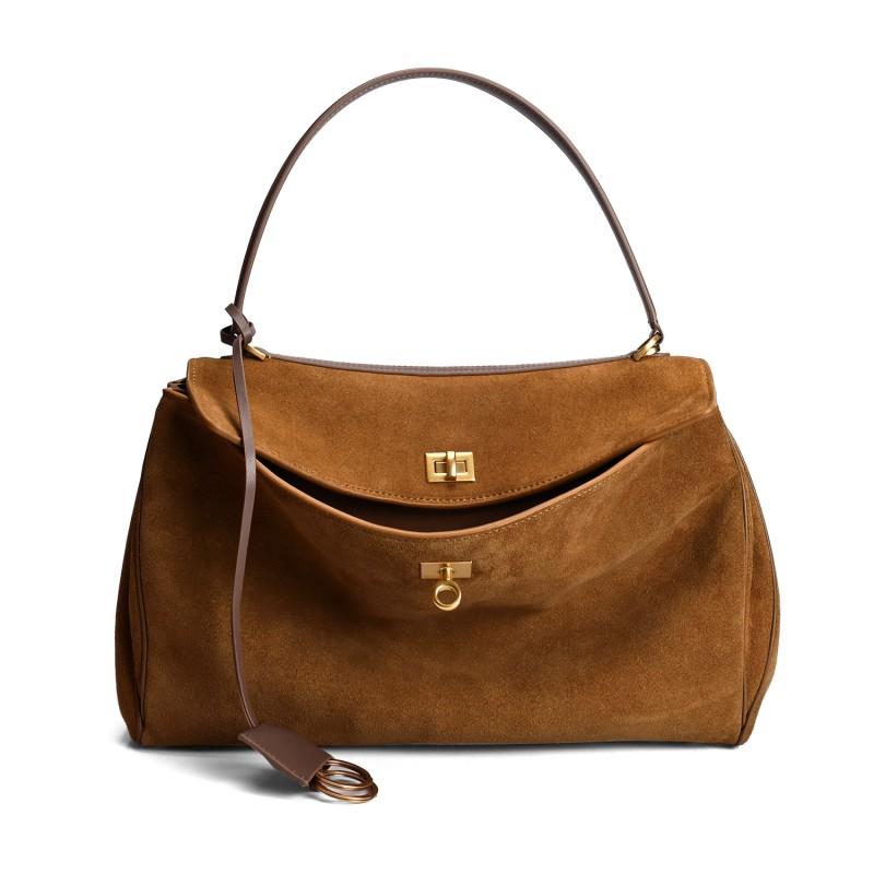 Womens Suede Leather Top Handle Bag With Snap Vintage Style Crossbody Shoulder Daily Commute