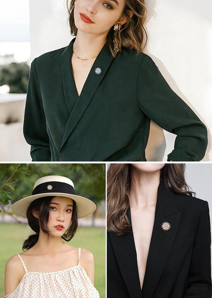Elegant Zircon Sunflower Brooch: High-End Lapel Pin with Niche Anti-Exposure Button for Women