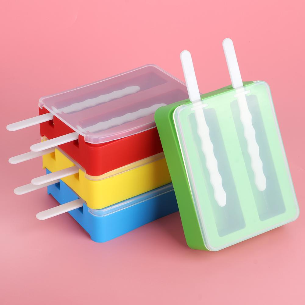 2?Grids Silicone Ice Cream Mold Mould Maker DIY Making Tool with Cover and Ice Cream Sticks