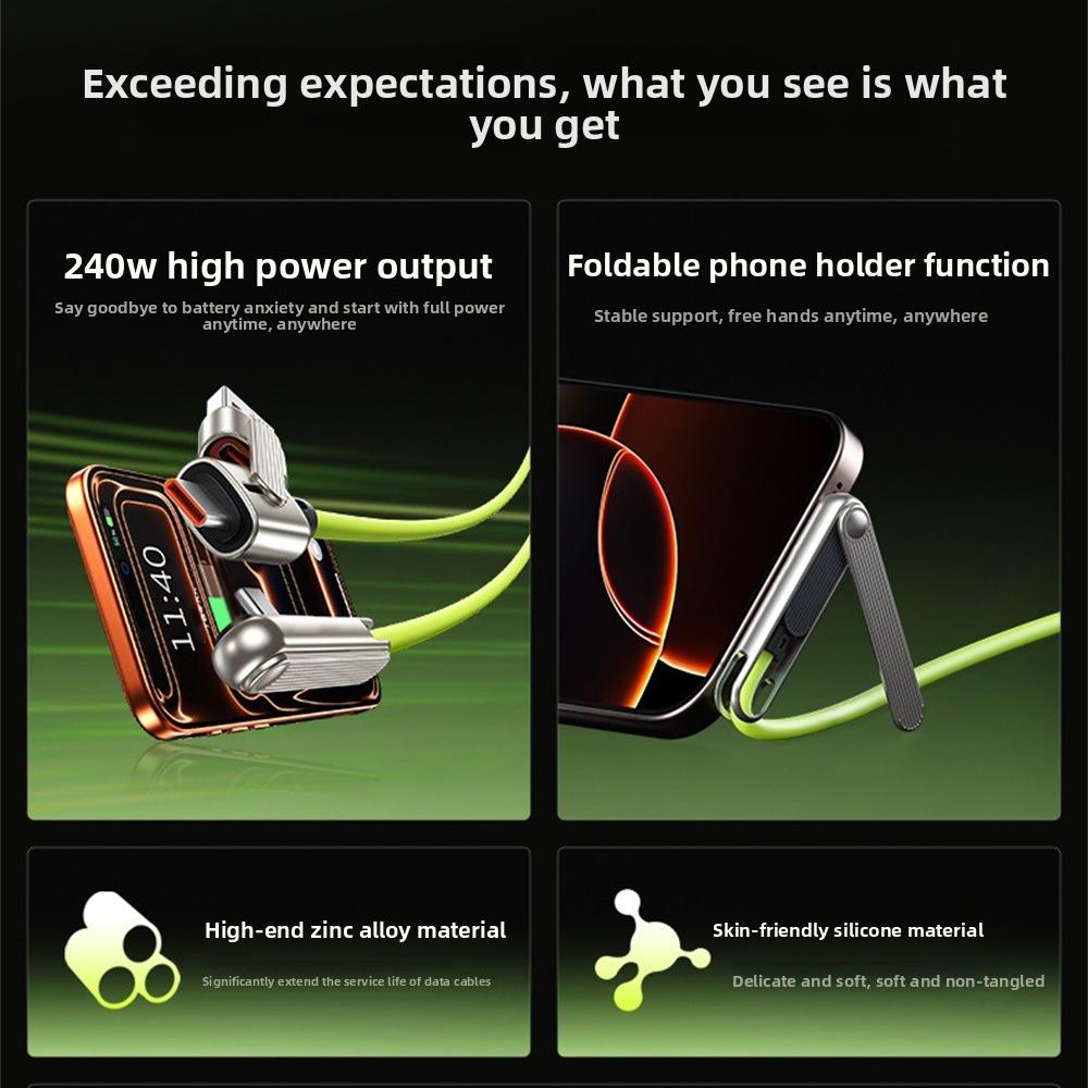 New 2 In 1 Charging Cable Folding Bracket USB To Type C 240W Fast Charging Cable Phone Tablet Foldable Holder Earphone Data Wire