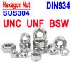 DIN934 GB6170 SUS304 Stainless Steel Hex Nut UNC UNF BSW Thread Metric Imperial Hexagon Lock Nuts 0#-12# 1/4-3/4 Inch