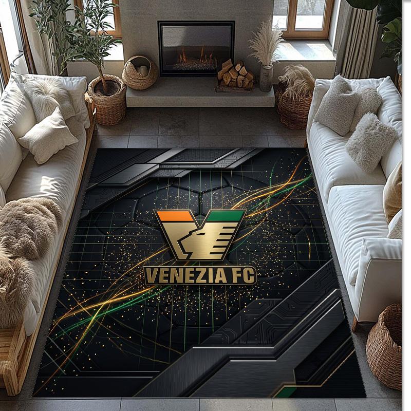 Venezia FC Football Print Crystal Velvet Rug, Comfortable Water Absorbent Non Slip Indoor Floor Carpet