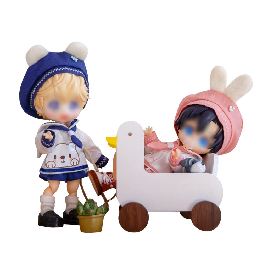 HIGHAWK OB11 Obitsu Doll 11cm Body Sailor Suit Doll Toy Obitsu Body Nendoroid Size Outfit 3 Piece Set (Light BlueRabbit Shorts Set)