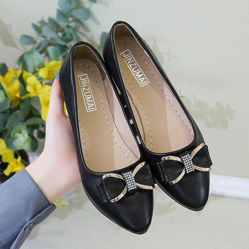 Women's Shoes Pointed Toe Low Heel Elegant Rhinestone Green Leather Casual Ladies Pumps High Quality Slip On Dress Y2k 39 Sale