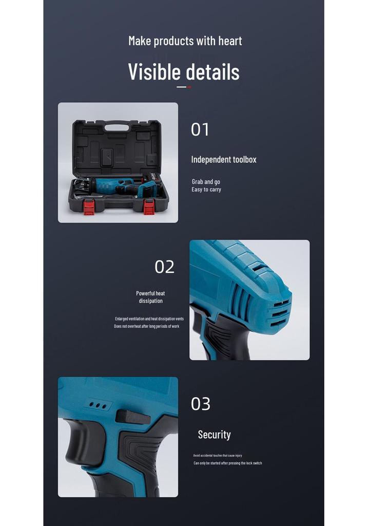 High-Power Brushless Electric Reciprocating Saw with Rechargeable Lithium Battery for Woodworking and Metal Cutting