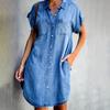 2025 European & American Lapel Short Sleeve Slimming Denim Shirt Dress for Women
