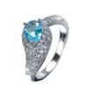 Ins Burst Full of White Diamond Water Drop Sea Blue Zircon Ring, Shining Exquisite Temperament Ring