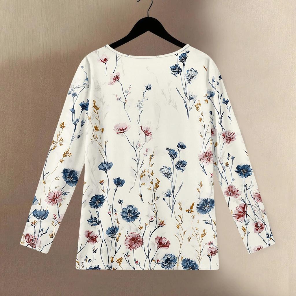 Women's Fashionable And Casual Shirt Long Sleeve Round Neck Solid-color Cotton And Linen Blouse Top