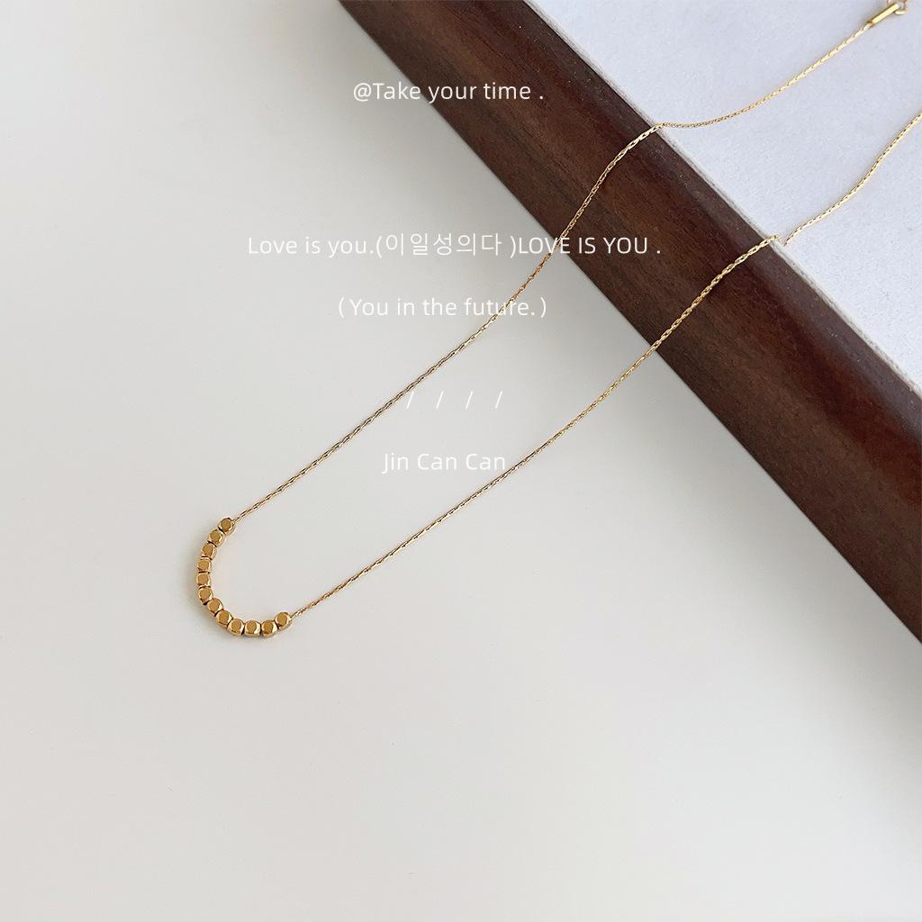 Commuter electroplated simple collarbone chain square bead necklace jewelry