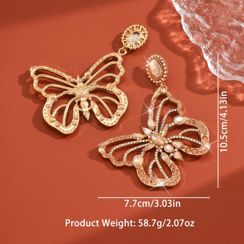Elegant Hollow Cut Butterfly Earrings With AB Crystal Accents Lightweight Alloy Studs Women Fashionable Retro Chic Jewelry