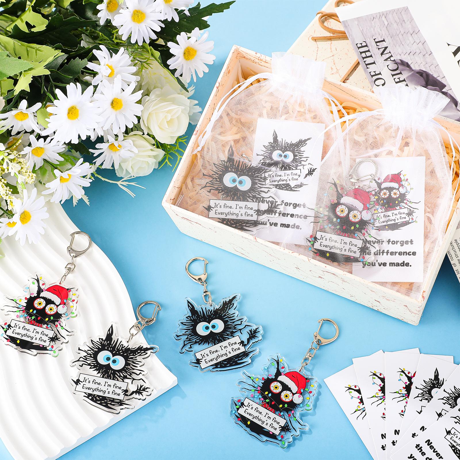 

120 Pcs Funny Black Cat Christmas Keychain Sets It S Fine Everything S Fine Ornaments Christmas Appreciation Bulk Gifts Vet Tech A