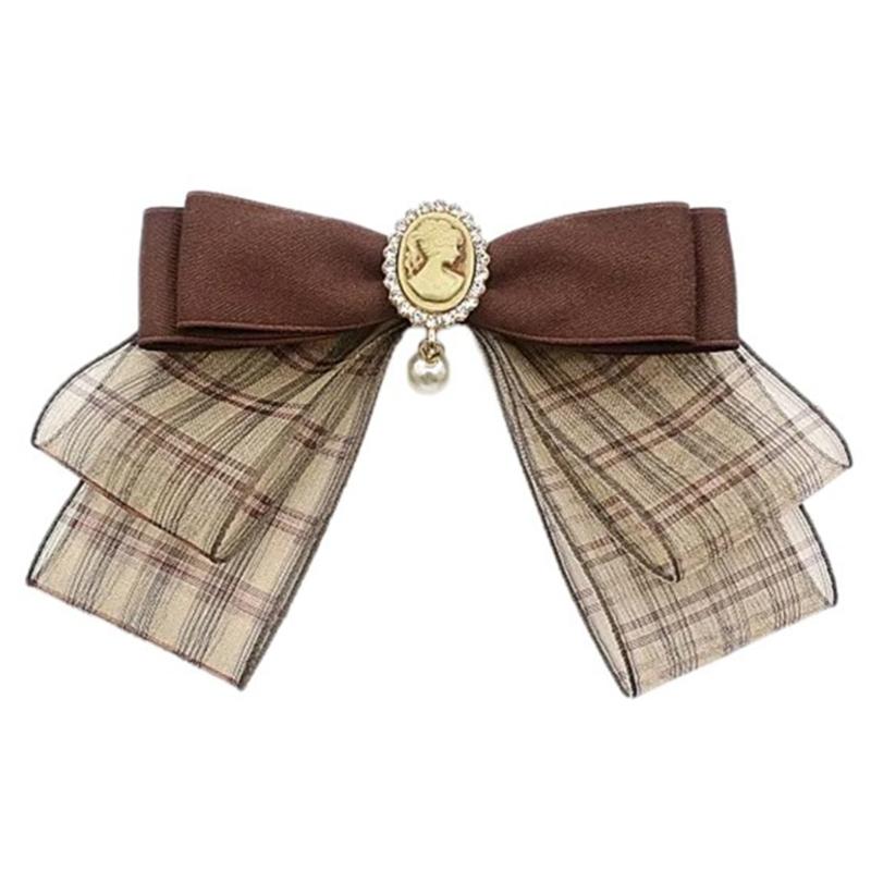 Fiocchi di Nastro Scozzesi Marroni Vintage Spilla Spilla da Cravatta per Donna Ragazza Uniforme Preppy Giapponese Papillon Precannodato Corsage Cravatta