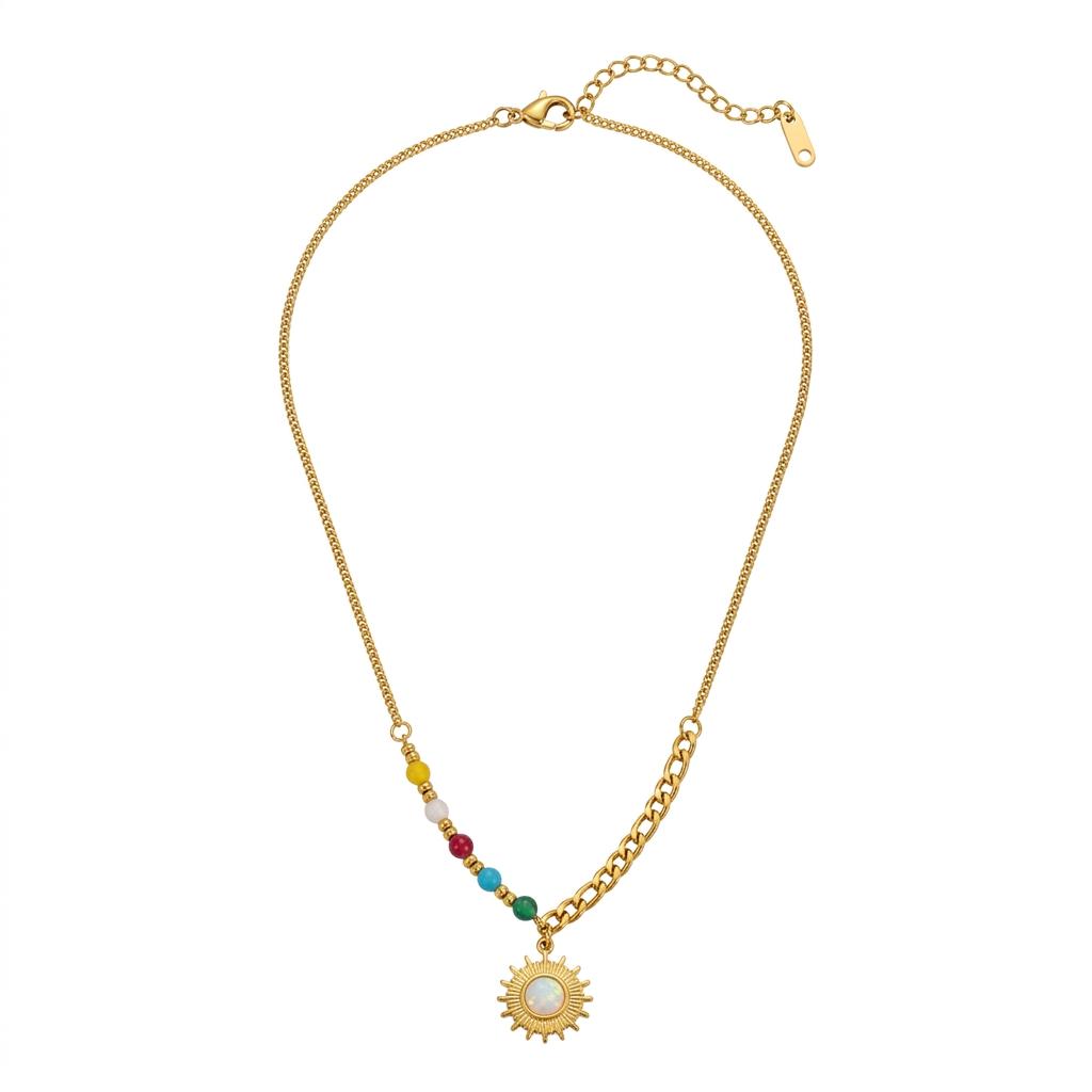Women Stainless Steel Natural Stone Necklace Unique Design Lightweight Comfortable For Everyday Wear Sun Chain Stone золотой