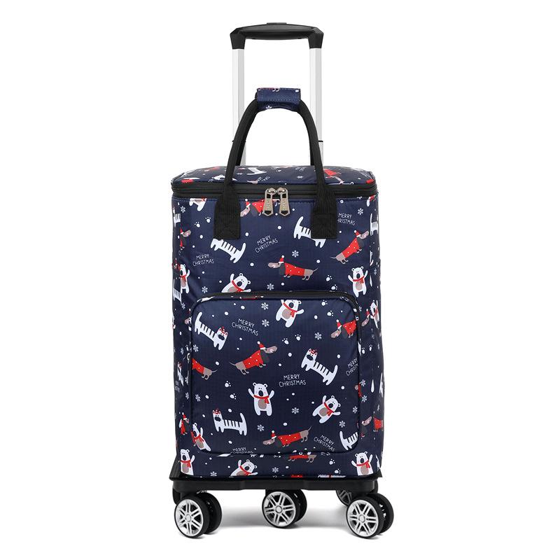 Portable Small Trolley Cart with Universal Wheels and Insulated Shopping Bag