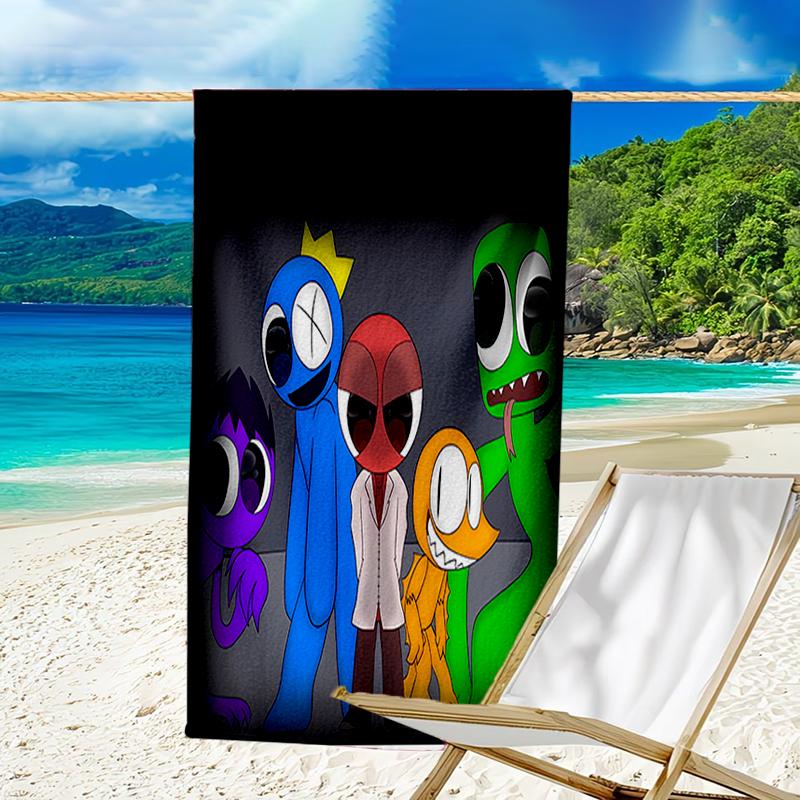 proof beach towel with a Rainbow Friends2 pattern - soft,absorbent,quick-drying,machine washable - perfect for swimming,camping,bathing