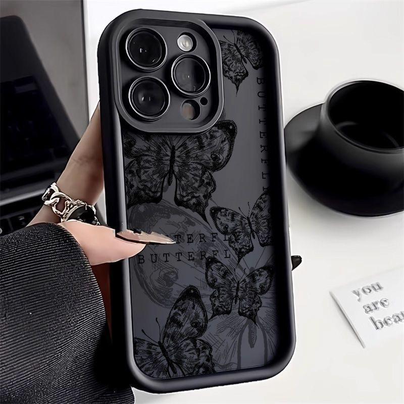 

Retro Red Butterfly Silicone Couple Phone Case For iPhone 17 Air 16 e 15 14 13 12 11 Pro Max Plus Mini SE 2020 2022 Back Cover iPhone 15 Plus