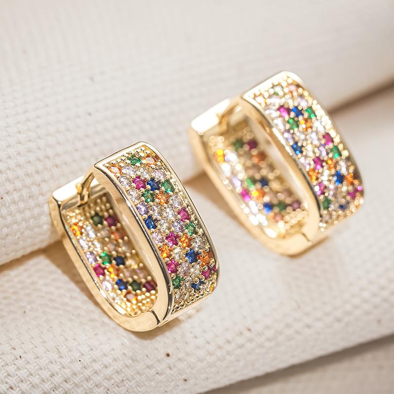 CAOSHI Colorful Cubic Zirconia U Shape Hoop Earrings for Women Brilliant Party Jewelry Elegant Daily Wearable Female Accessories