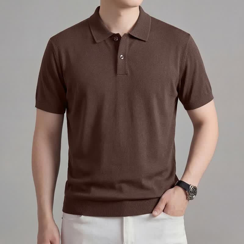 Hengyuanxiang Men s  Old Money  Style Ice Silk Knit Polo Shirt 170