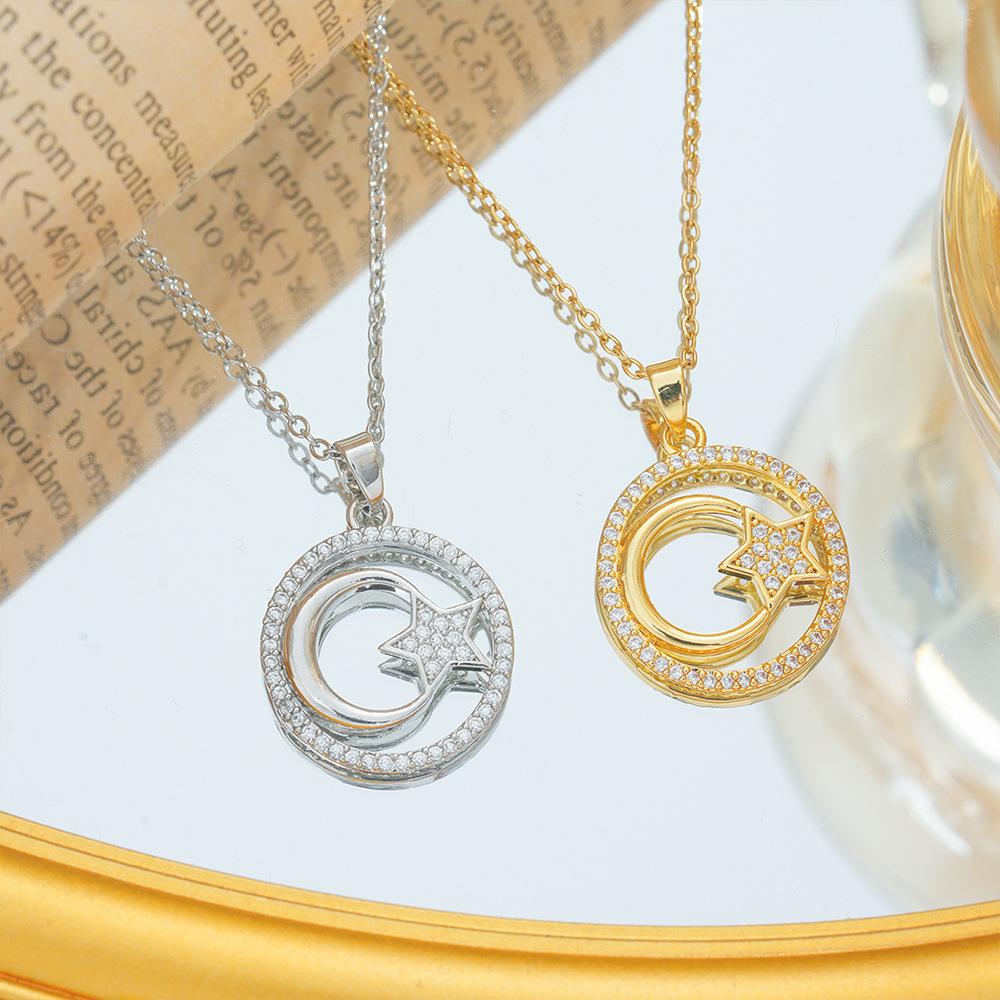 New Moon Stars Fashionable and Versatile Pendant Geometric Round Necklace Women's Clarbone Chain