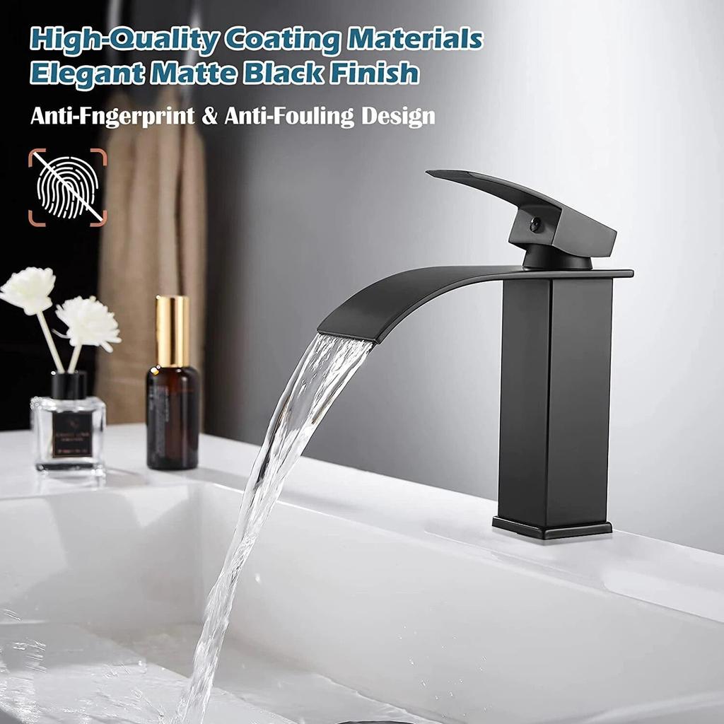 G1/2 Basin Faucets Brass Gold Elegant Waterfall Bathroom Sink Faucet Single Lever Hole Deck Mount Big Square Spout Mixer Taps