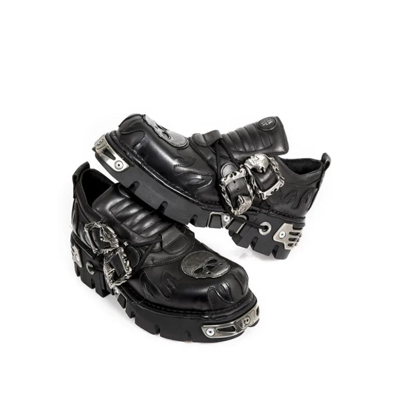 Retro Rock Shoes For Both Men And Women New Dark Punk Leather Shoes Metal Niche Low Top Platform Shoes For Women