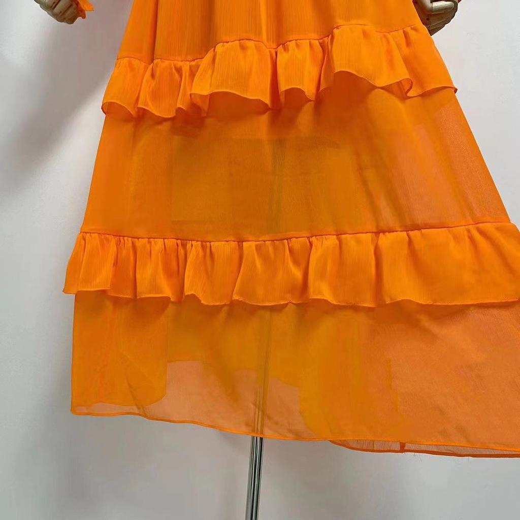 2023 Autumn Chiffon Ruffle Layered Long Dress for Women
