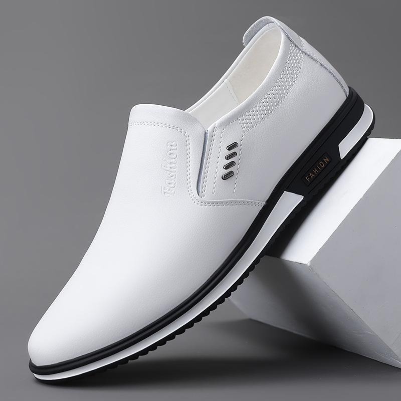 2025 весна и осень новые мужские повседневные кожаные туфли мужские кожаные дышащие мягкие кожаные туфли на мягкой подошве белые одинарные туфли 9701 38