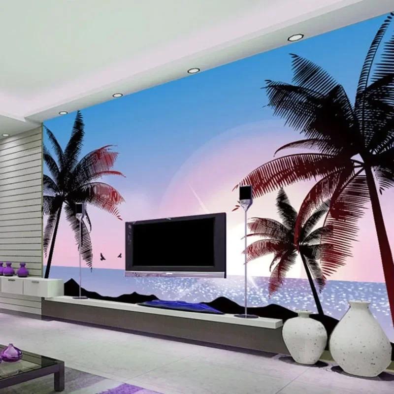 3d Coconut Tree Mural Beach Seascape Fashion Wall Painting Living Room Tv Sofa Bedroom Background Wallpaper