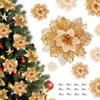12Pcs Gold Christmas Poinsettias Flowers Decoration Artificial Flowers for Xmas Tree Ornaments Suitable for Home Christmas Decorations