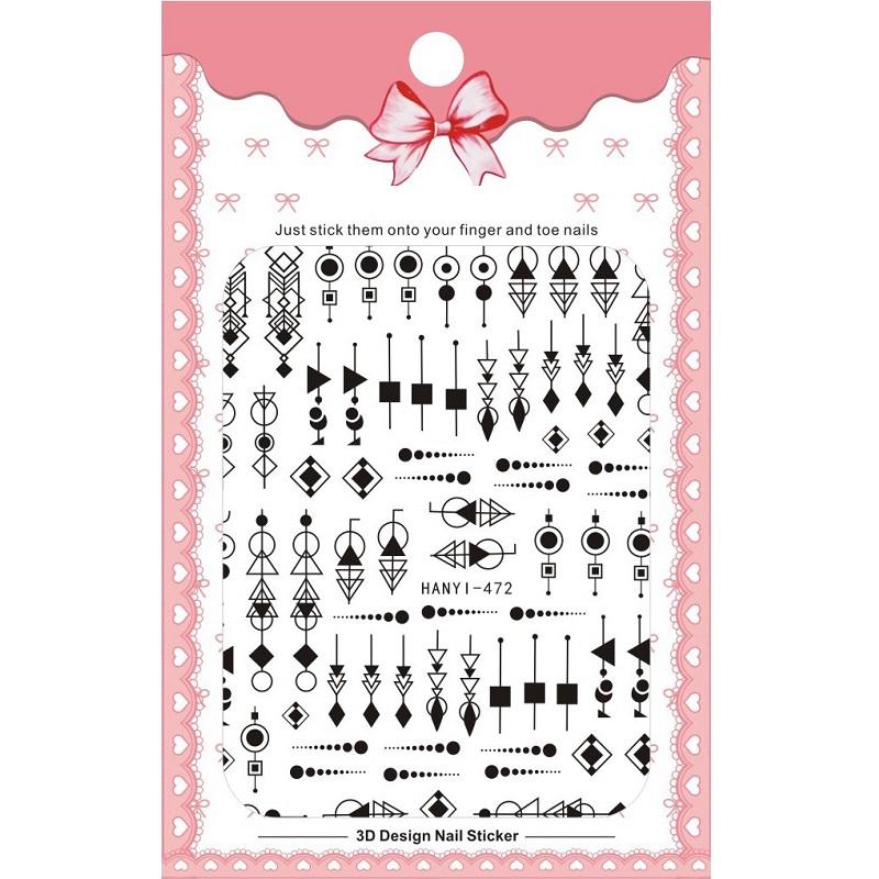 1 Sheet Adhesive 3D Nail Stickers Decals Press On Tips Manicure Decoration Geometry Letter Design