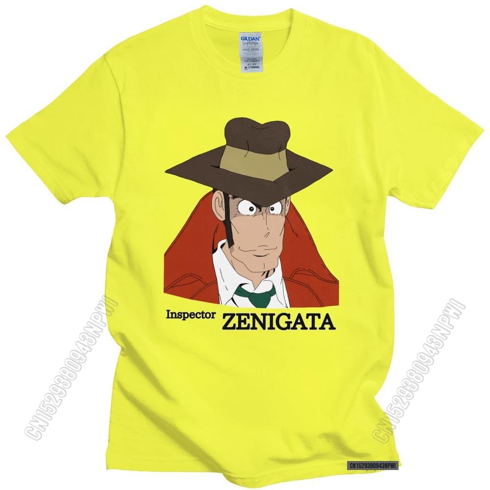 Lustiges Lupin The Third T-Shirt für Herren Rundhals Koichi Zenigata Grafik T-Shirt Vorgeschrumpfte Baumwolle Normale Passform T-Shirt Merchandise