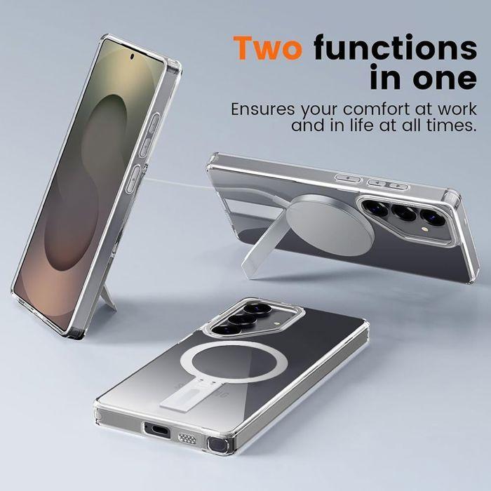 Coque pour Samsung Galaxy S26 Ultra, Antichoc Silicone Transparent avec Support Argenté Réglable