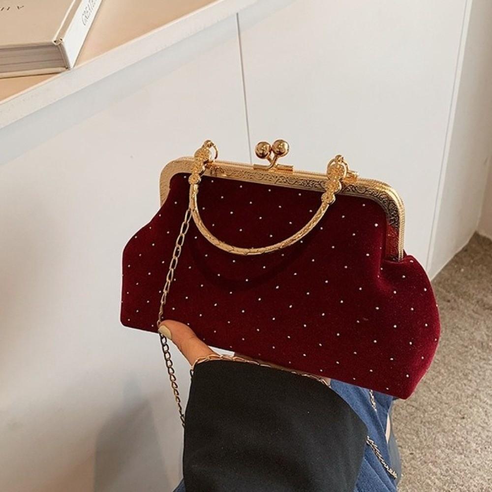 Polka Dot Ladies Evening Clutch Purse Clip Closure Retro Female Handbag Dinner Party