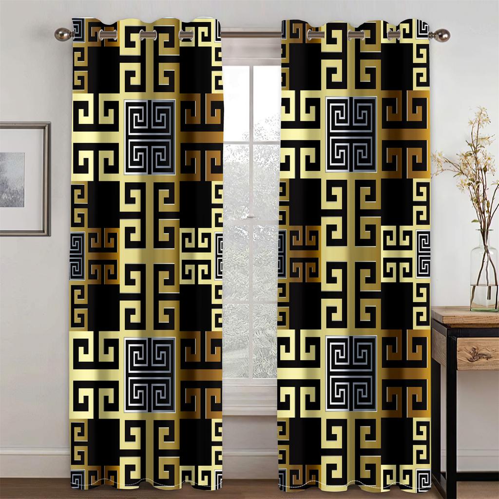 3D Modern Luxury Brand Design Baroque Black Gold Fashion 2 Pieces Shading Window Curtain For Living Room Bedroom Decor Grommet
