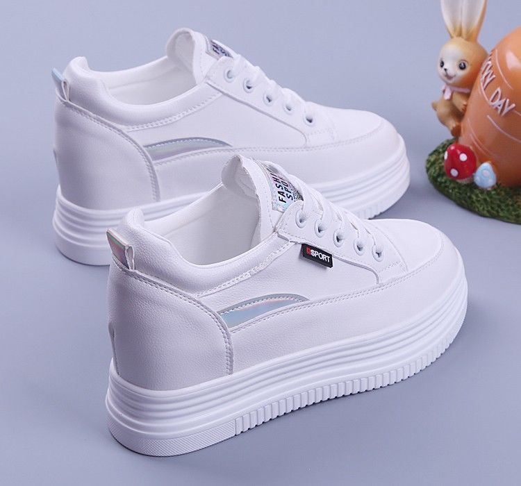 Platform Women's Shoes Hollow Breathable Women's Net Shoes 2025 Spring and Summer New Muffin Thin Fashion Inner Height Increase White Shoes Women
