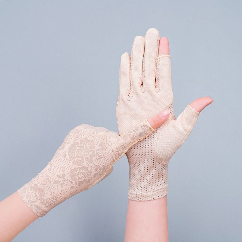 UV Protection Summer Sunscreen Gloves Ice Silk Lace Anti-UV Mittens Slip Resistant Breathable Cycling Driving Gloves Sports