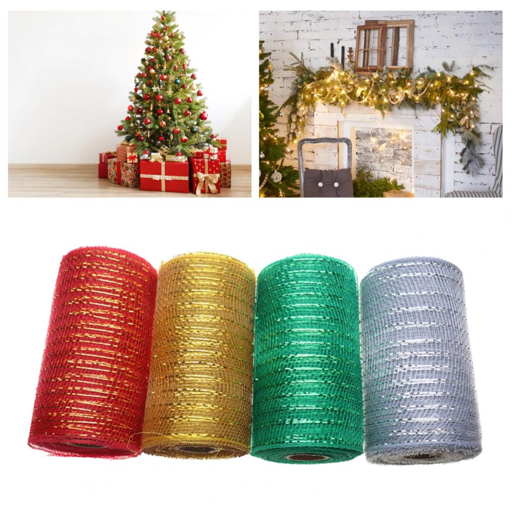 1 Roll 15*910cm Decorative Mesh Eco-friendly High Toughness Net Yarn Christmas Poly Mesh Ribbon Metallic Strips Decor For Home