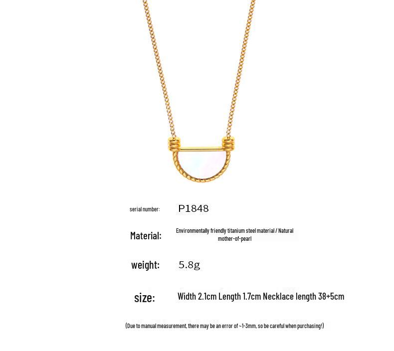 French Retro Geometric White Mother-of-Pearl Pendant Clavicle Chain Earrings In Titanium Steel and 18K Gold for Women