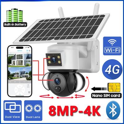 Dual Lens Scrceen HD 4K 8MP Wireless Solar Camera Outdoor 4G SIM Card Waterproof Humanoid PTZ Surveillance CCTV Cam