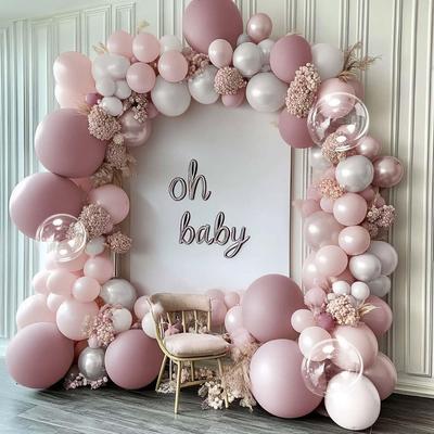 Pink White Balloon Arch Double Stuffed Pink Pearl Balloons with Bobo Kit for Birthday Baby Shower Bridal Shower Wedding Fairy Baptism Party